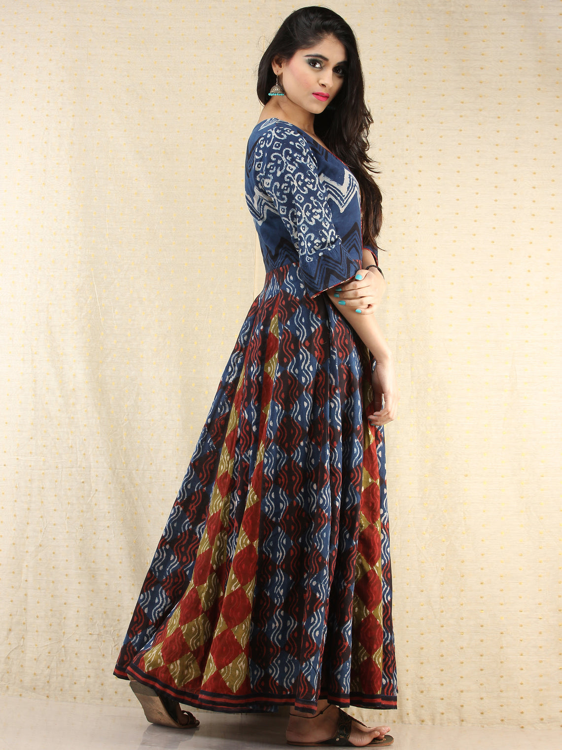 Naaz Mannat - Hand Block Printed Long Cotton Panel Dress - DS87F001 ...