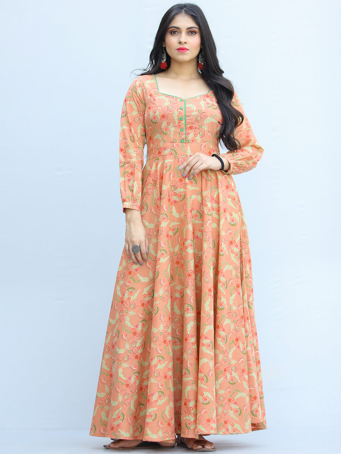 Gulzar Shanza- Urave Cut Flared Long Cotton Dress - D459F2292 – InduBindu