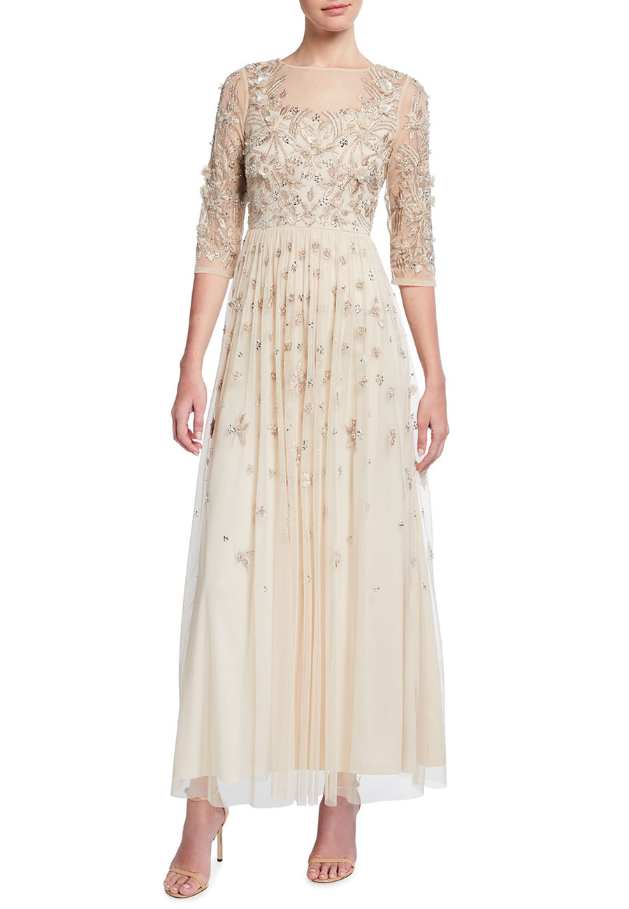 Adraianna Papell Blush 3 4 Sleeves Sequins Embellished Maxi Dress