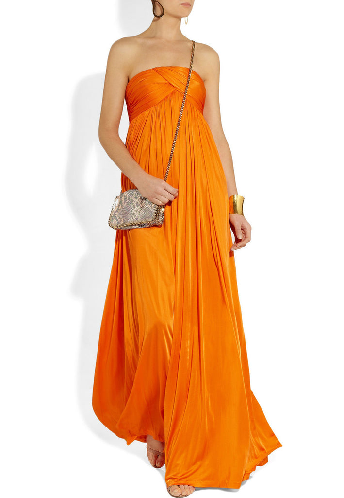 Orange Strapless Stretch Satin Jumpsuit 