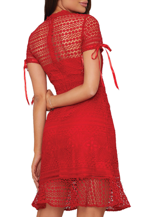 Anita Red Tassel Mini Dress – Lace & Beads