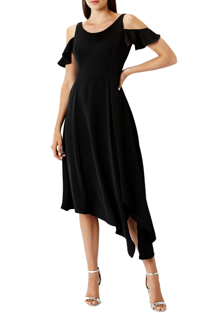 black off the shoulder wrap dress