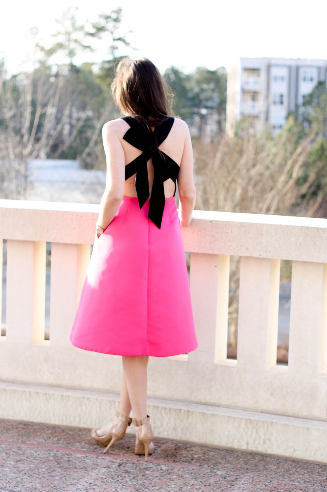 Kate Spade Black and Pink Colour Block Bow Back Mini Dress 