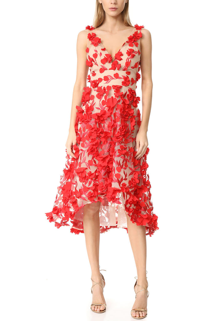 Marchesa Notte Red Floral Lace Dress ...