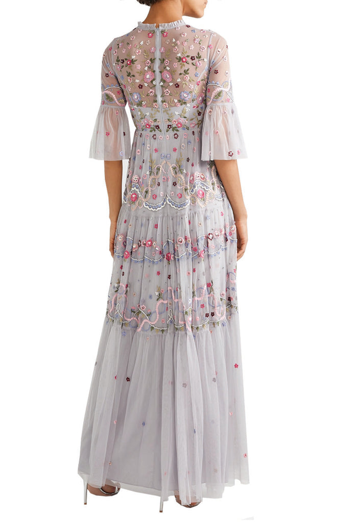 floral embroidered tulle gown