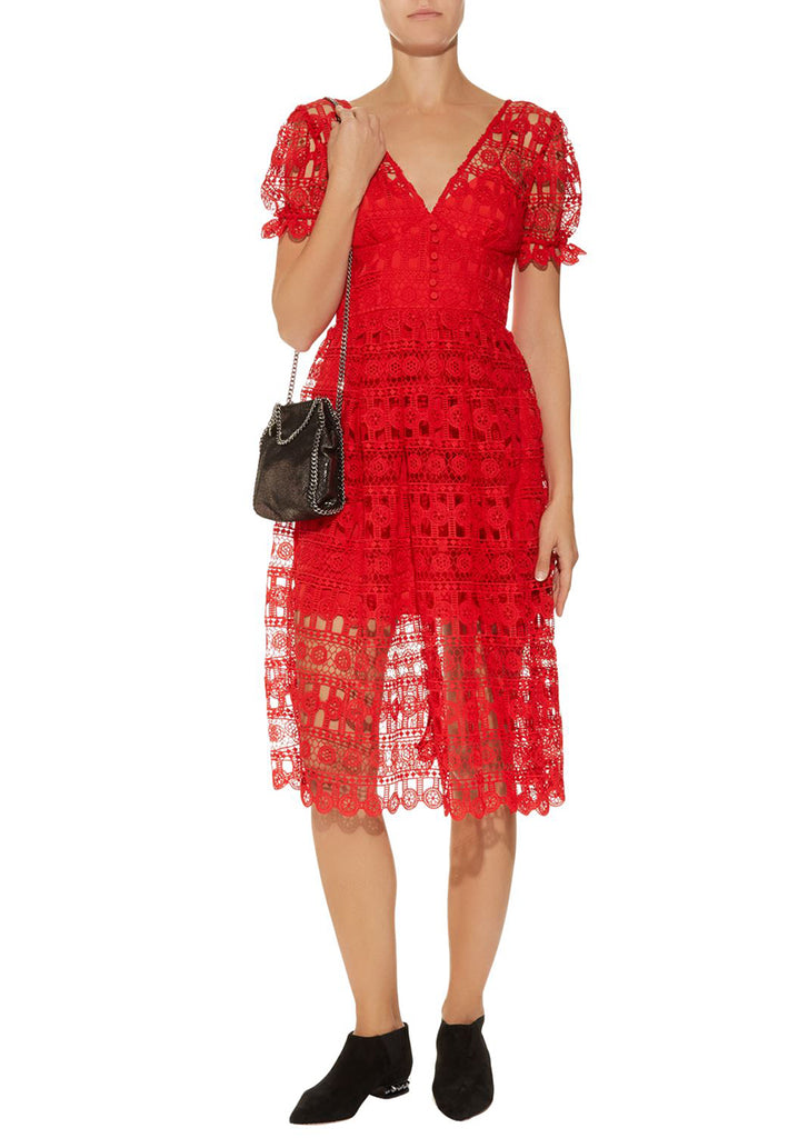 red lace dress midi