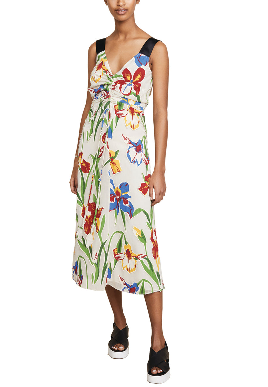 Tory Burch Beige Clarissa Floral Print Midi Dress 