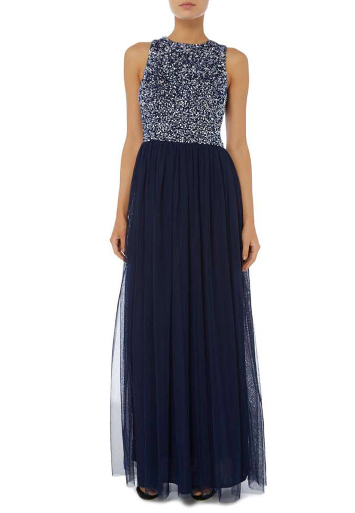 lace and beads navy dress