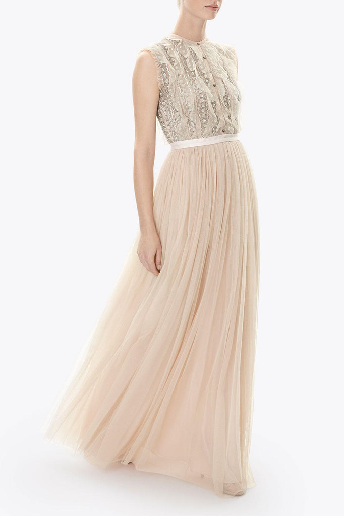 Needle & Thread Nude Jet Frill Ruffled Embellished Tulle Gown ...