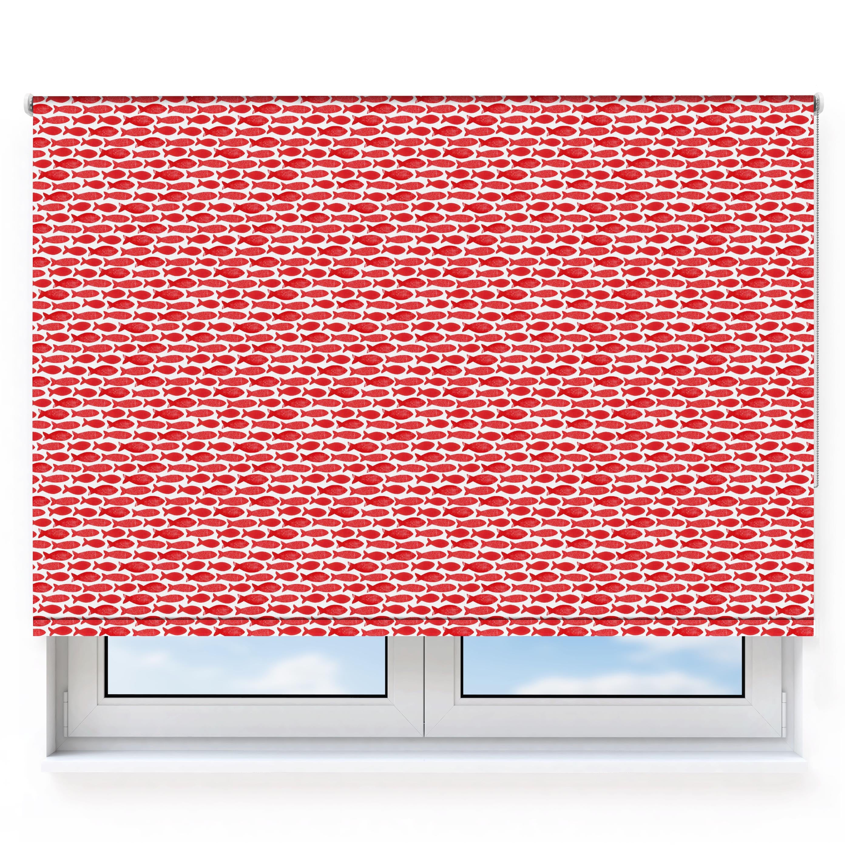 Red Collaged Fish Pattern Roller Blind- Kitchen Blind – Toffie