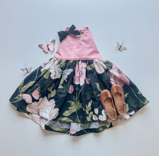 Freya Dress in 'Rose with Reclaimed Black Floral' - Ready To Ship