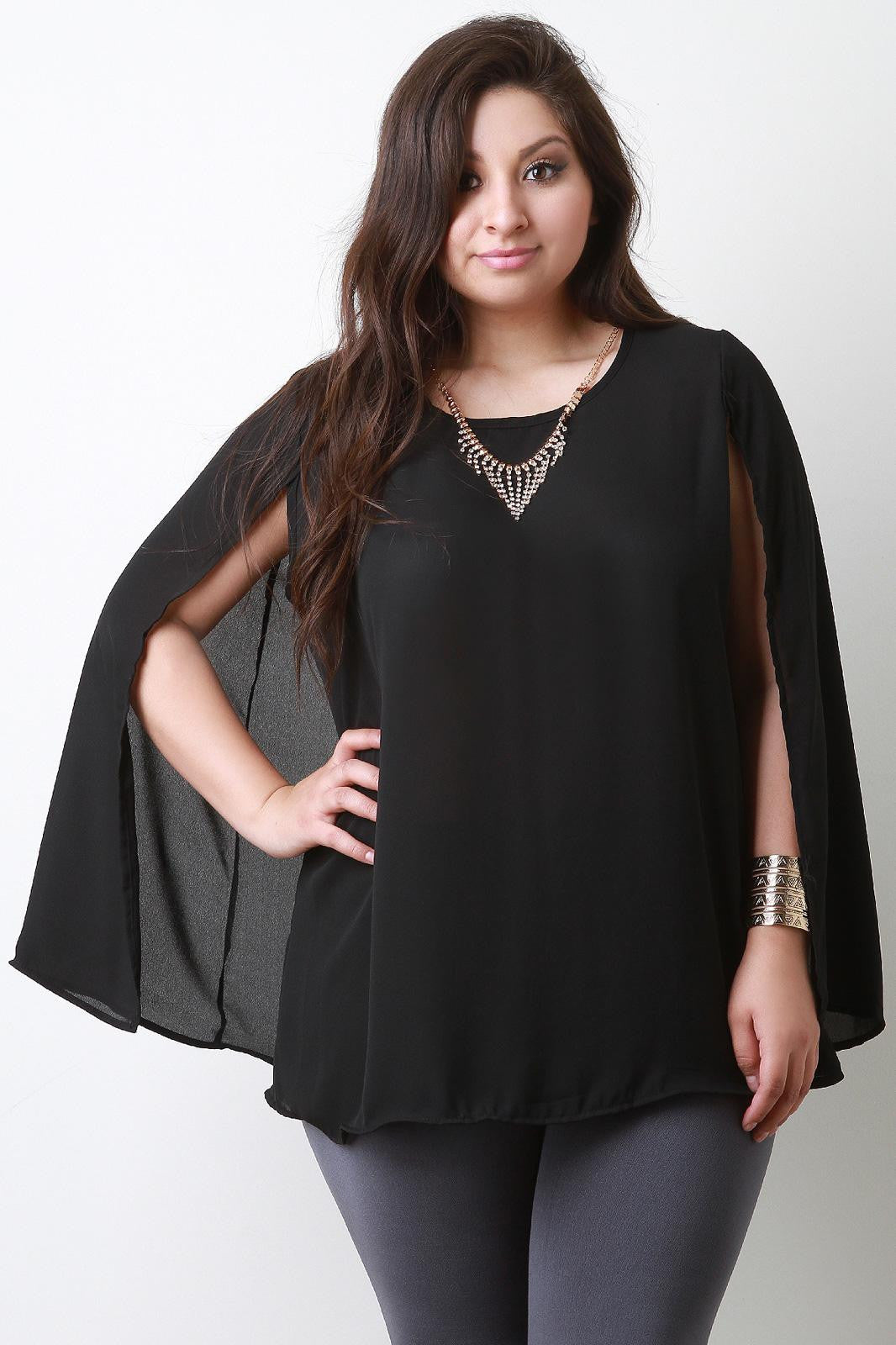 Chiffon Sleeveless Cape Necklace Top