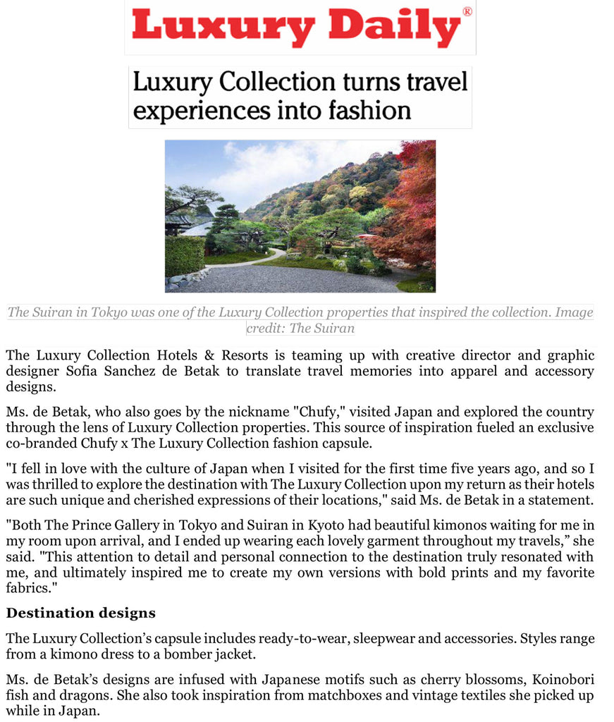 Luxury Daily - Luxury Collection turns travel experiences into fashion –  Chufy