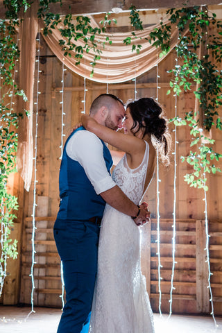 Draped Silk Gauze at the wedding reception by The Lesser Bear with greenery