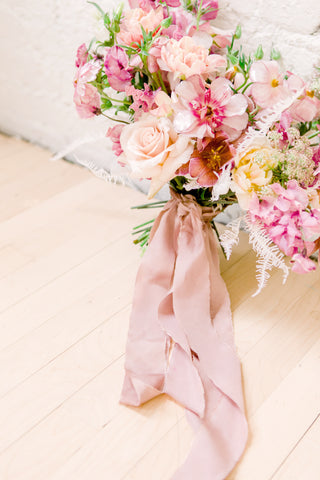 Crepe de Chine Silk Ribbon by The Lesser Bear on a bouquet by Bear Roots Floral