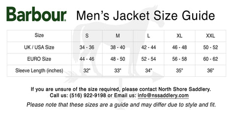 barbour size chart 