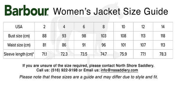 barbour jacket size chart