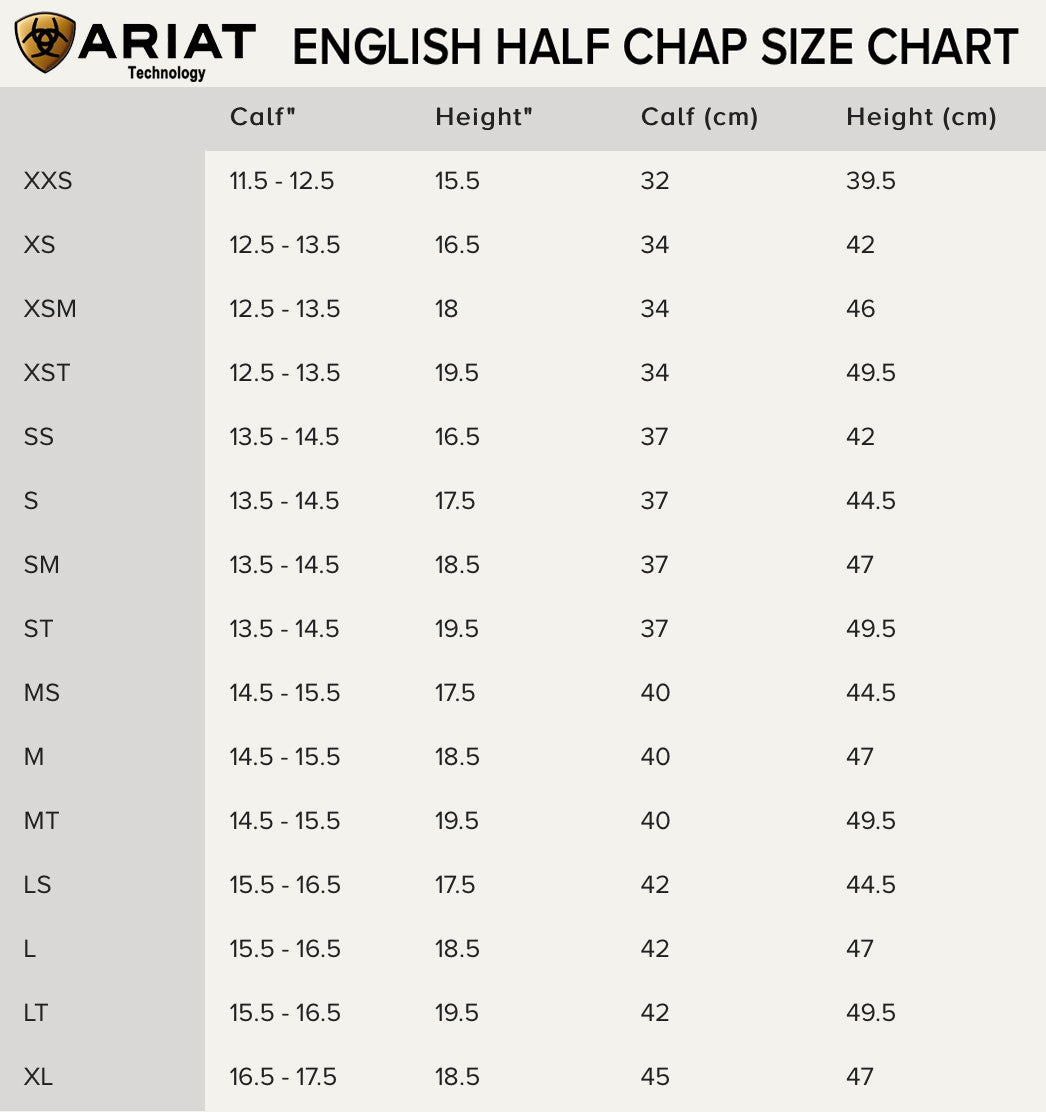 ariat chaps sizing