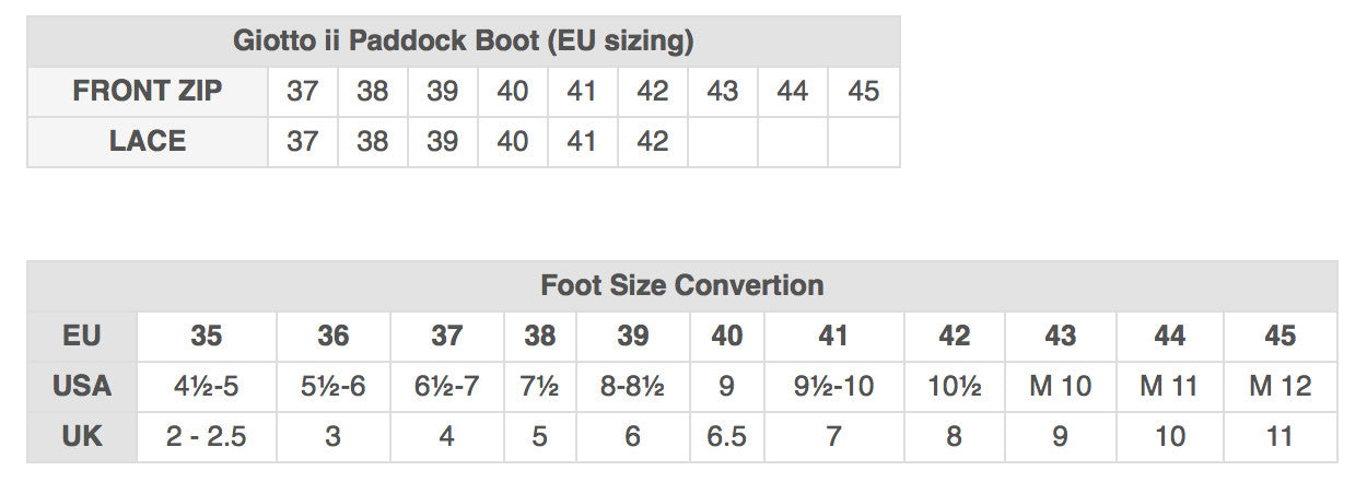 Tredstep Breeches Size Chart