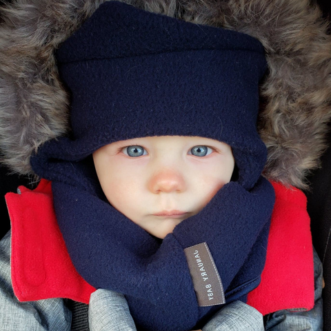 Baby in hat and neckwarmer