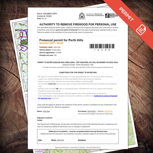 Firewood permit for Perth Hills WA Naturally