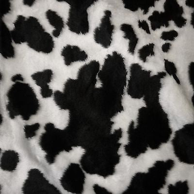 Black White Cow Print Medium Pile Faux Fur Fabric Per Metre