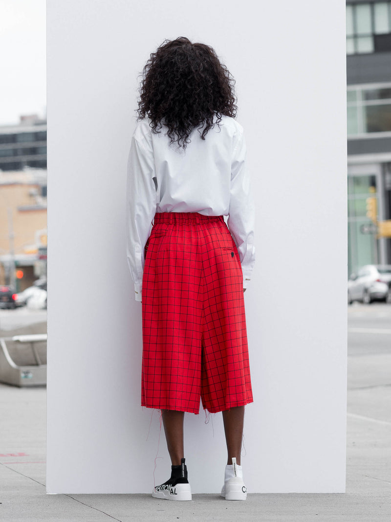 Red Skirt Pants With Black Squares