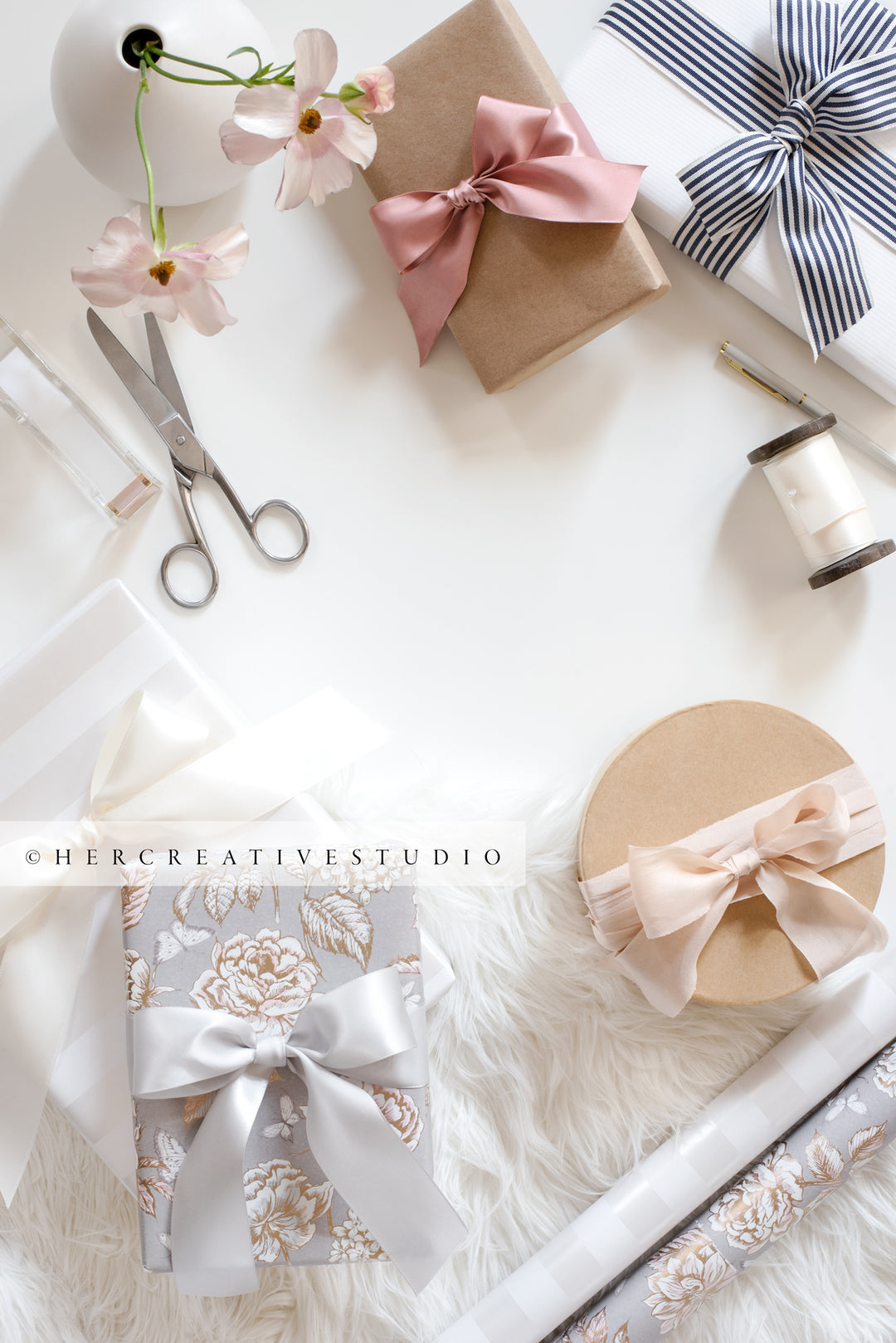 Gifts, Laptop & Pretty Wrapping Paper. Stock Image