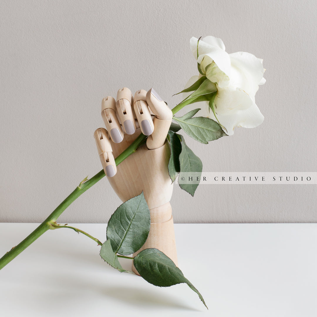 Wooden Hand Holding Silk Ribbon. Stock Image – Her Creative Studio
