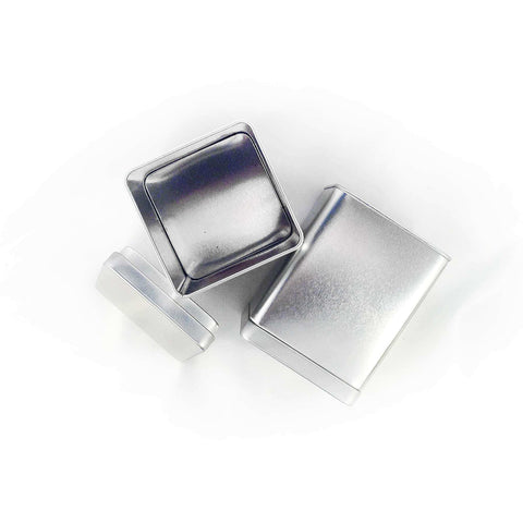 Silver square tins