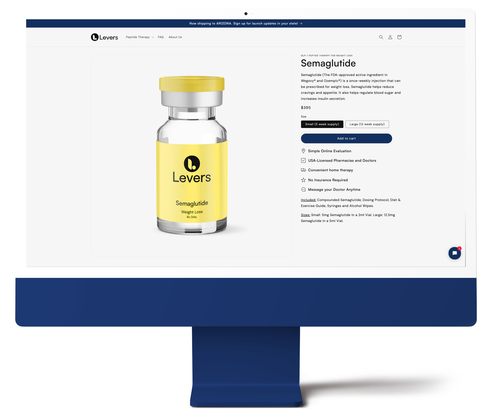Levers Health Telehealth Peptide Supplement Shopify eCommerce Website Shopping Cart with Checkout Process