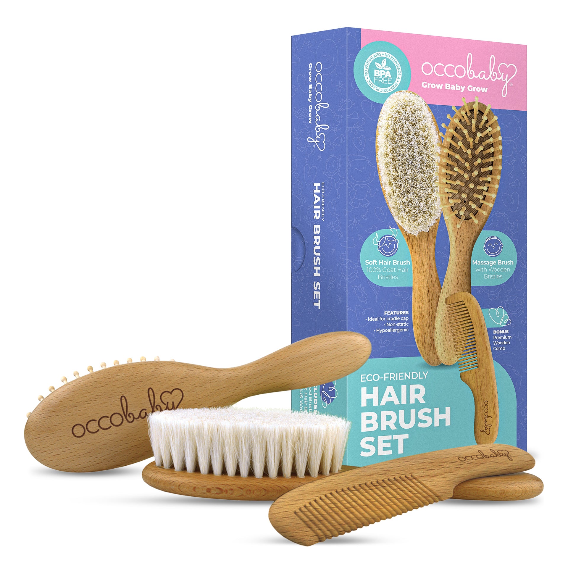 OCCObaby Baby Hairbrush Packaging Design and MockUp by Scott Luscombe Creatibly