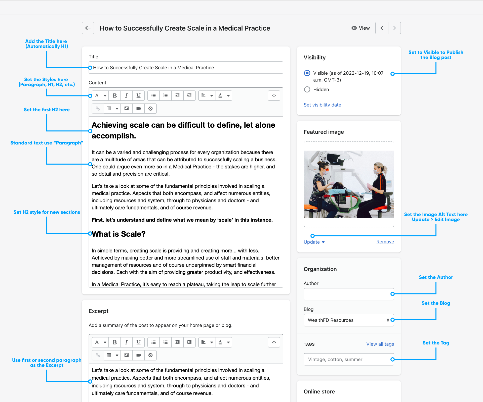 How to add a blog post to your Shopify Website Structuring your blog post int he blog editor