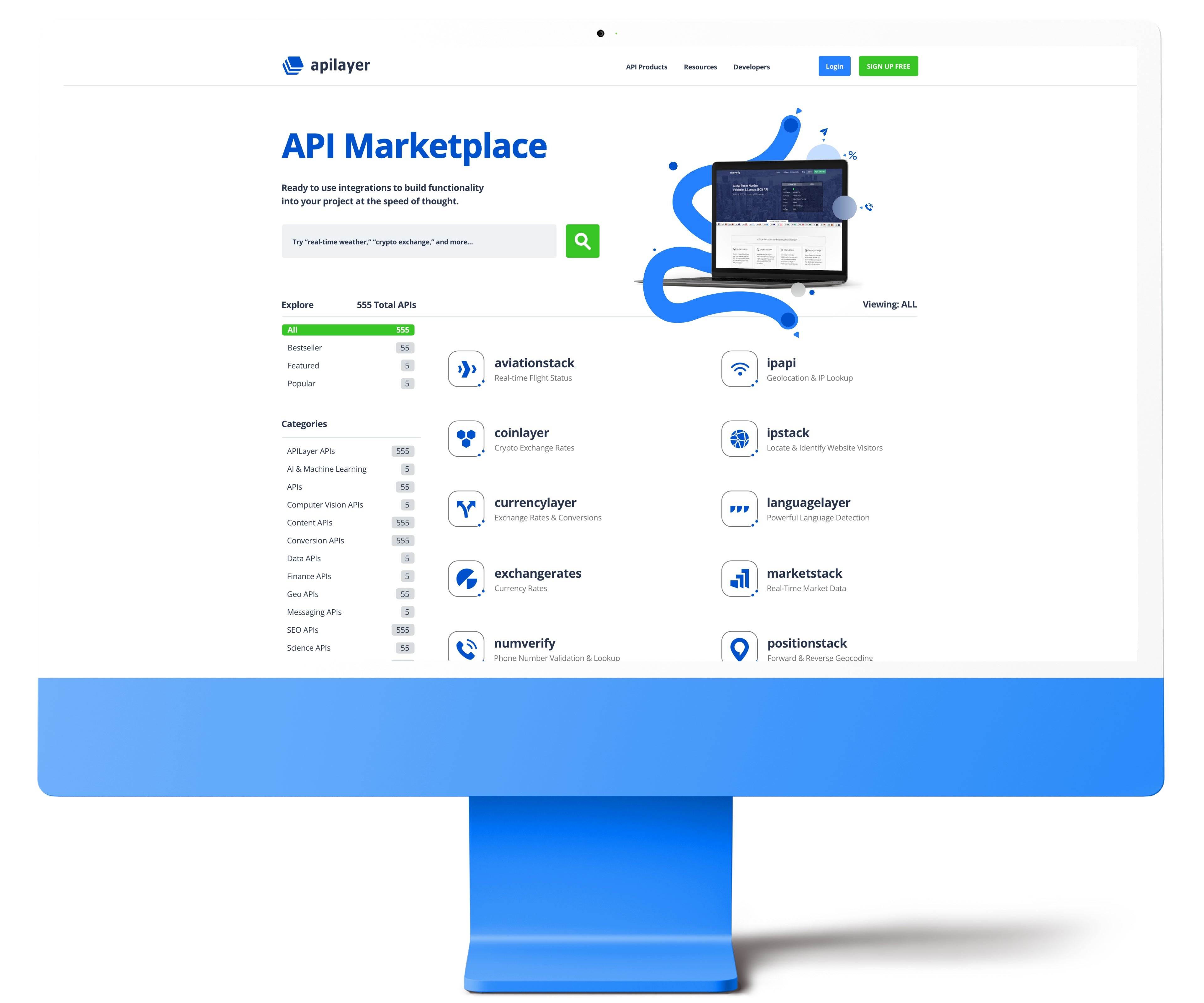 APILayer API Marketplace Website Results Page Design