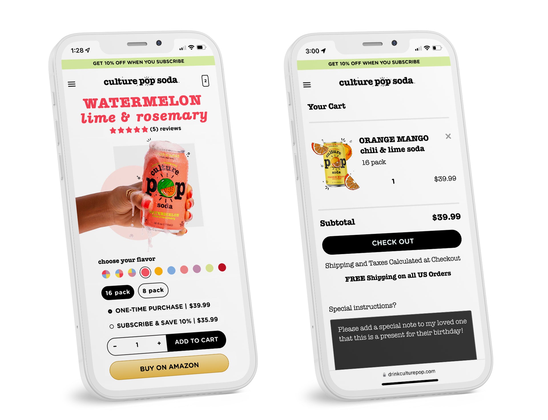 Culture Pop Soda Shopify Product and Cart Page Mobile Design and Development