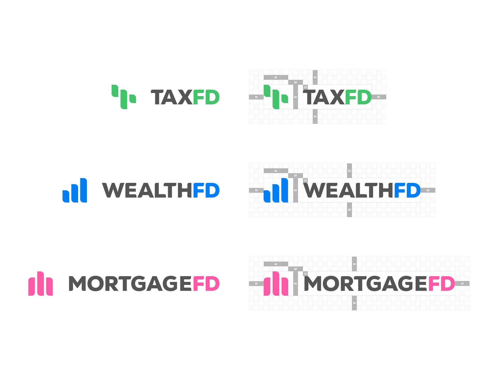 FD Financial Group Logo and Brand Designs for WealthFD, TaxFD, and MortgageFD