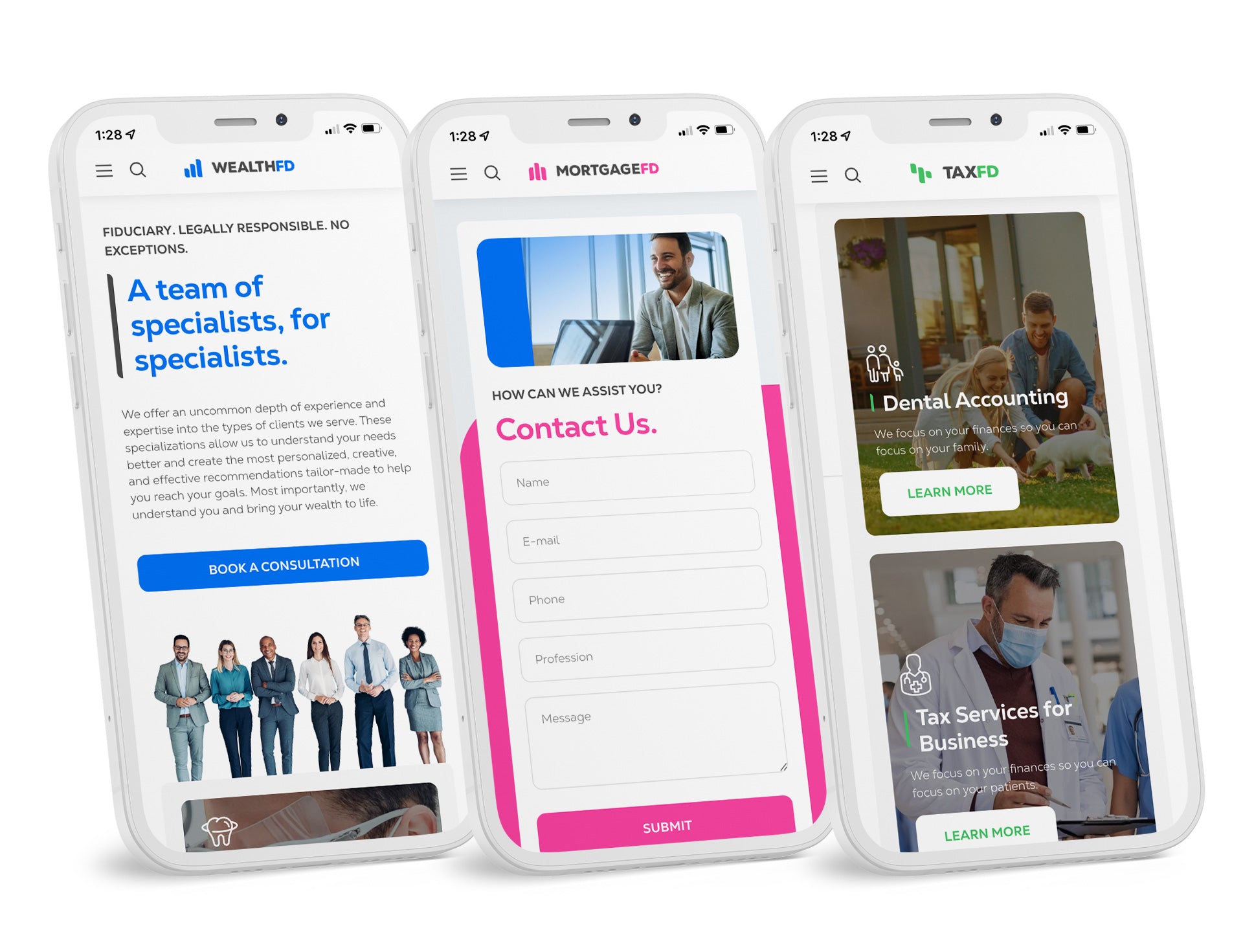 WealthFD, TaxFD, and MortgageFD Mobile Website Design and Development