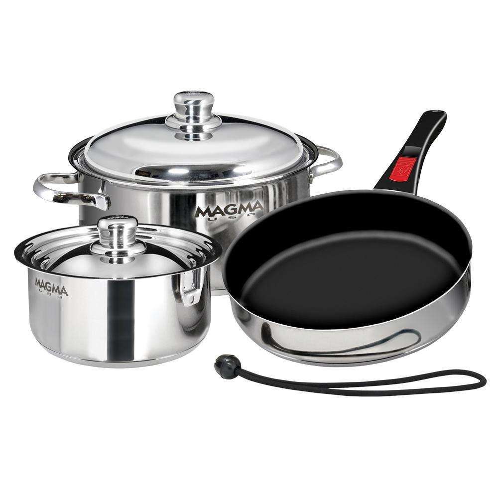 Photo 1 of Magma Products, A10-363-2-IND, Gourmet Nesting 7-Piece Stainless Steel Induction Cookware Set with Ceramica Non-Stick, Silver
