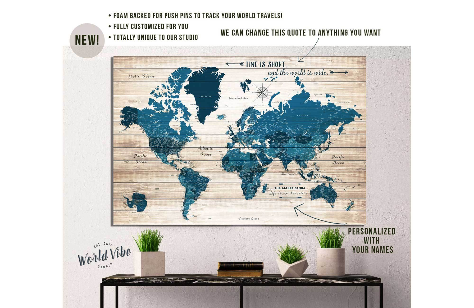 Canvas World Map, Navy - World Vibe Studio