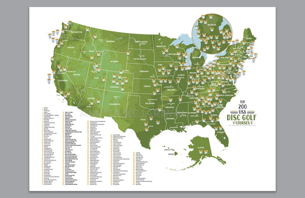 Disc Golf Course Map, Custom Disc Golf Course Map OF USA, Unframed ...