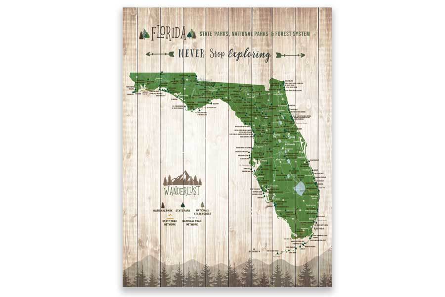 Map Of Florida State Parks Canvas Push Pin Board World Vibe Studio