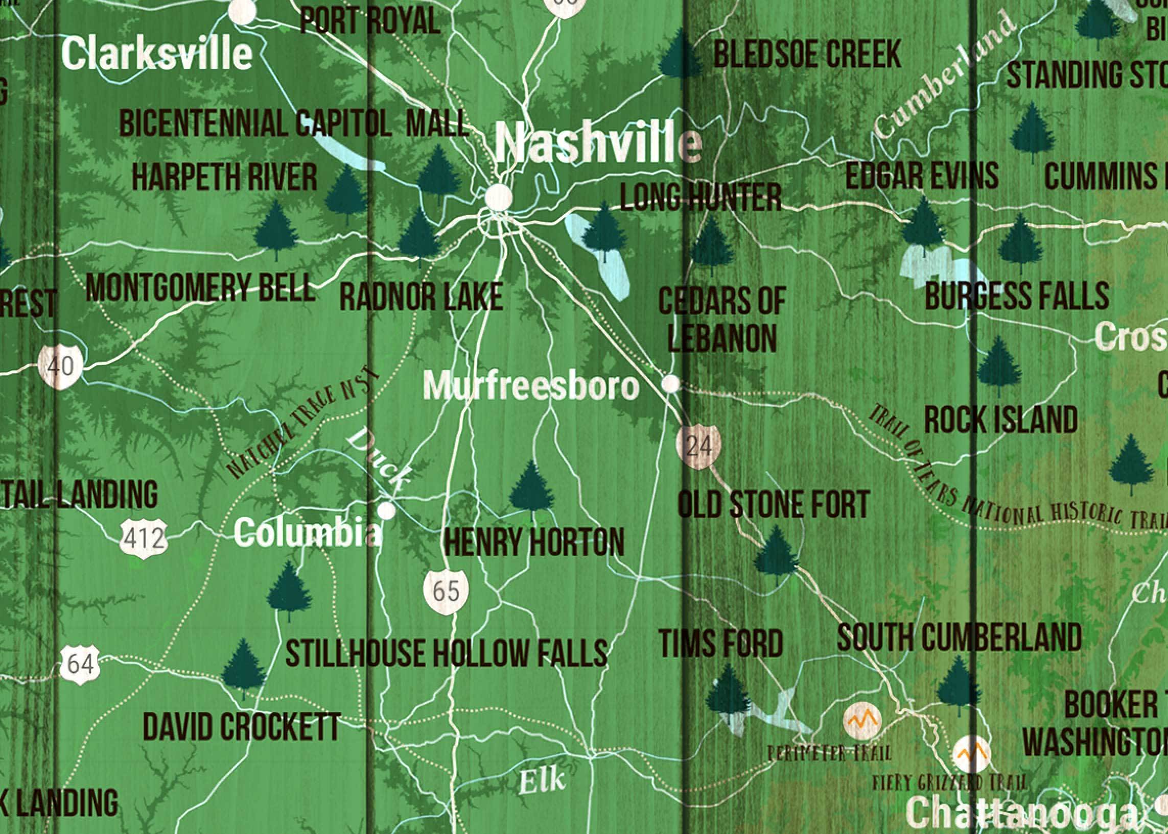 state parks in tennessee map Tennessee State Park Map Wanderlust Map World Vibe Studio state parks in tennessee map