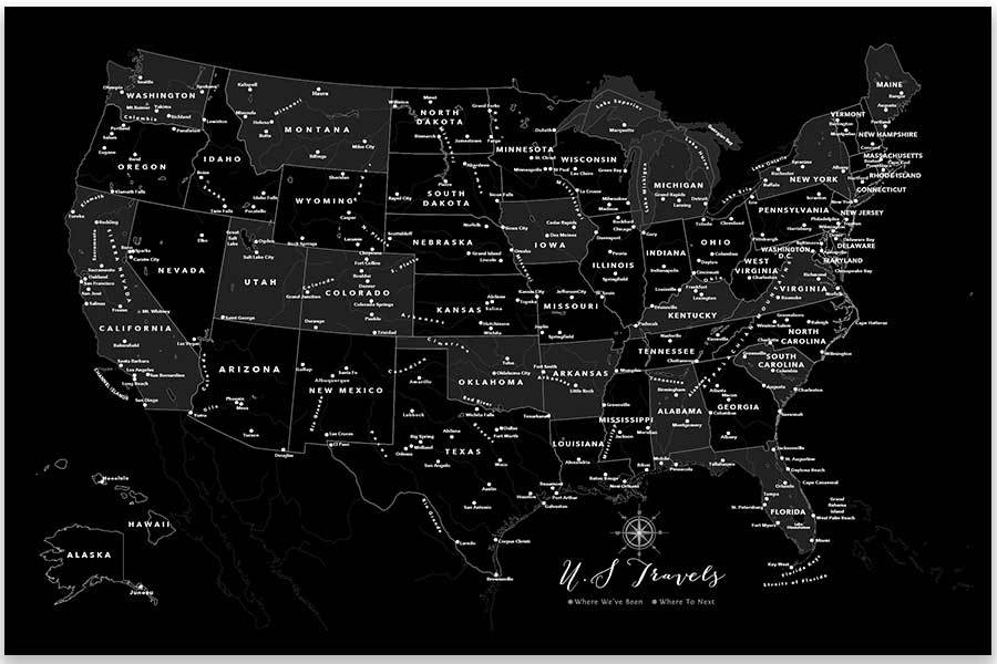 usa poster black and white map world vibe studio