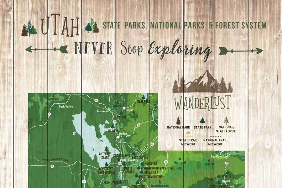 Utah State Parks Map, Custom, Canvas - World Vibe Studio