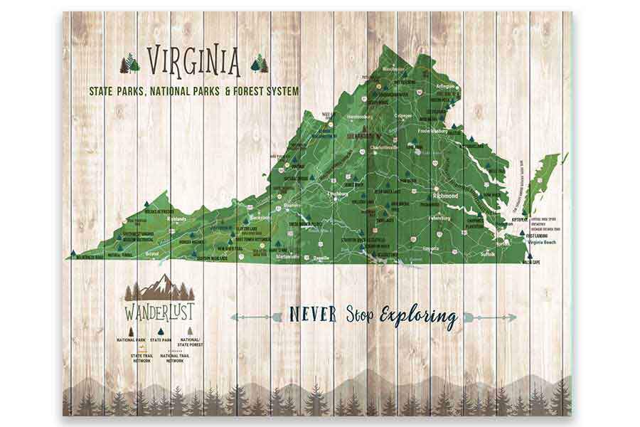 virginia state parks map Virginia State Park Map Personalized World Vibe Studio virginia state parks map