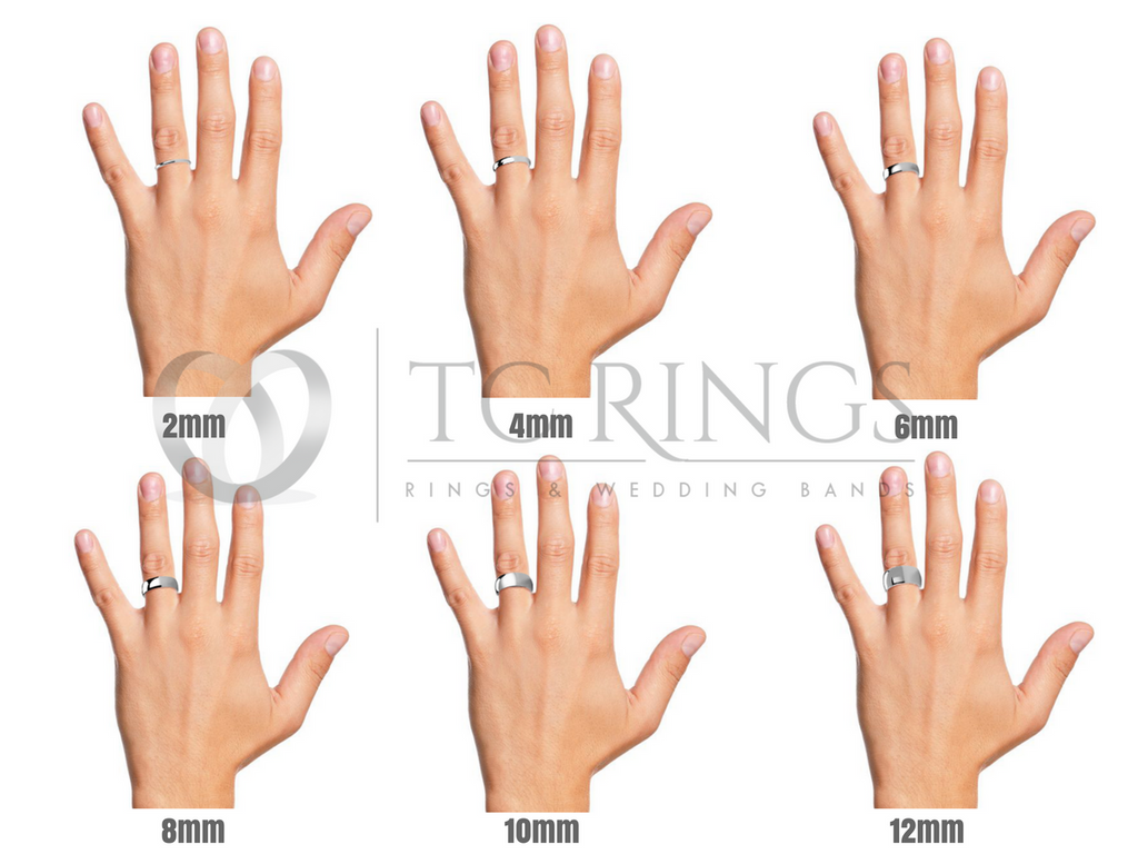 Ring Width Guide - Rings on an average sized female hand vs. male hand ...