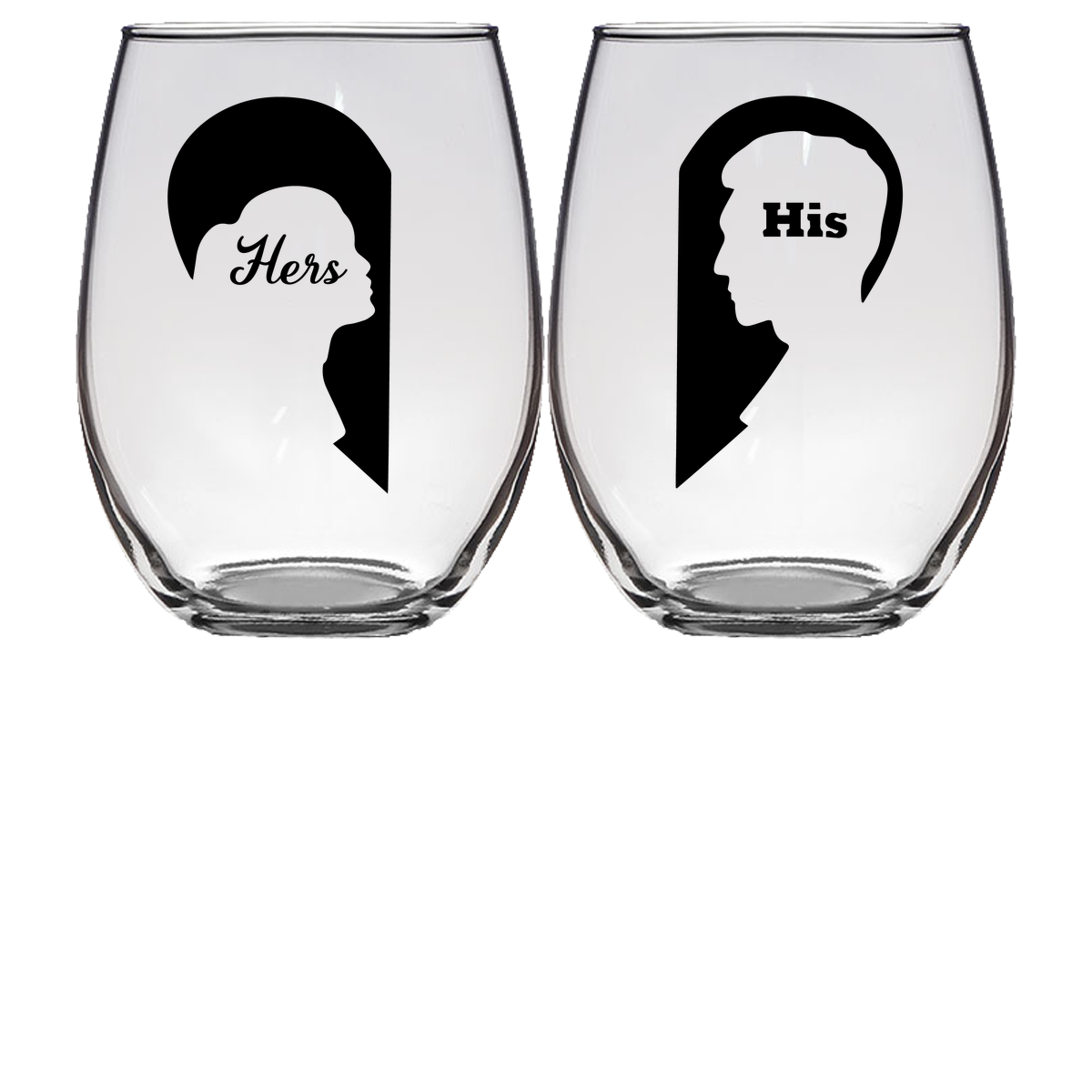 Hers And His Stemless Wine Glass Set Of 2 Laser Etched Freedom Look