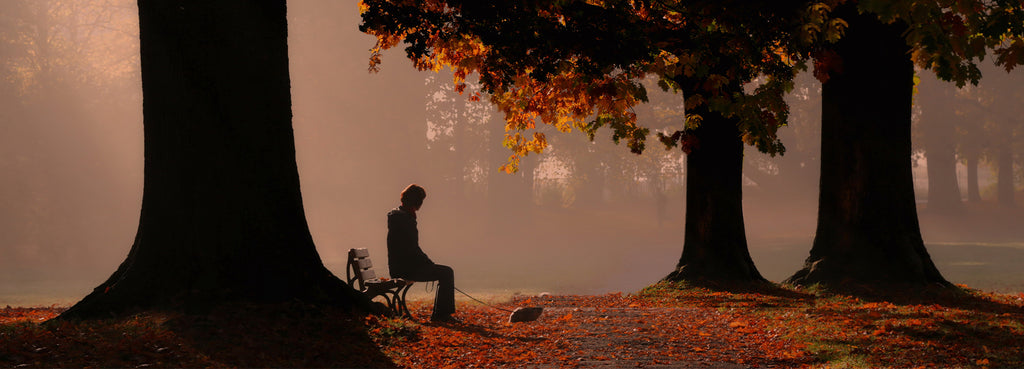 girl sitting alone with dog