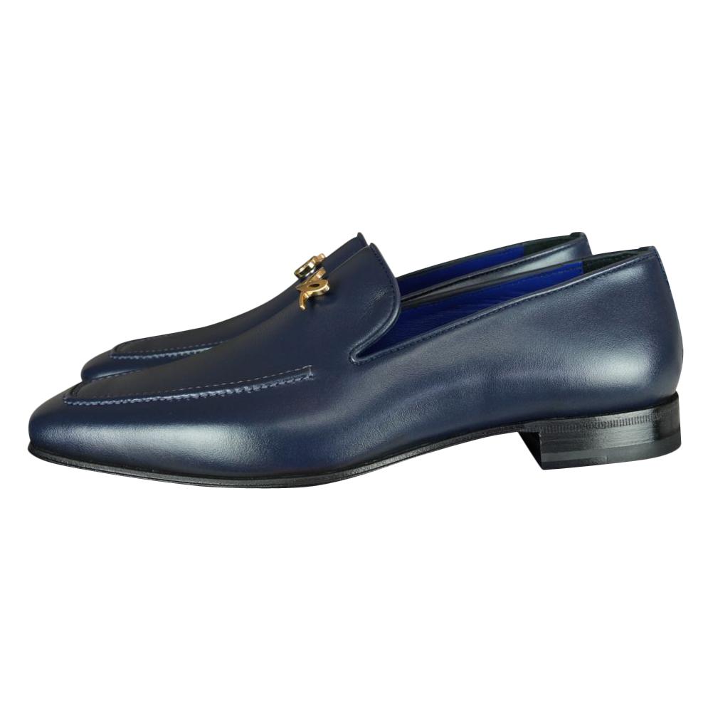 Classica Blu Mezzanotte With Yellow Gold Hardware Leather Loafer