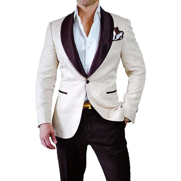 S by Sebastian Ivory & Brown Paisley Dinner Jacket | Sebastian Cruz Couture